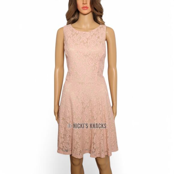 Speechless Blush Lace Fit and Flare Sleeveless Dress Mini Wedding Guest Size 11 - Picture 2 of 10